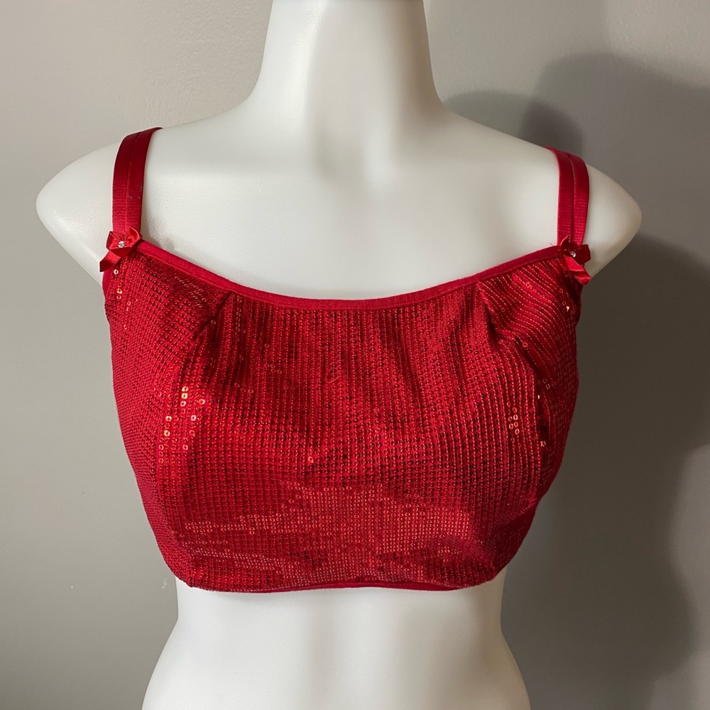 SOLD♥️Cacique Sequin Red Crop Top
Bra Top 38DDD 
Bralette Sexy Sparkle Romantic